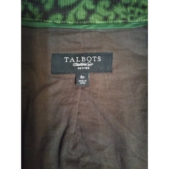 Talbots Petites Green Paisley Corduroy Academia Single Breasted Jacket Sz 8P - Picture 8 of 9